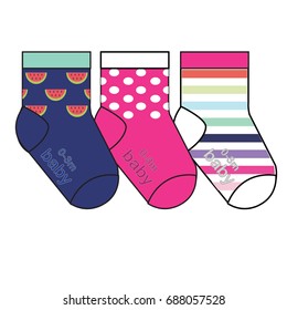 Baby socks design. Set of socks pattern. illustrations isolate Baby sock with colored pattern