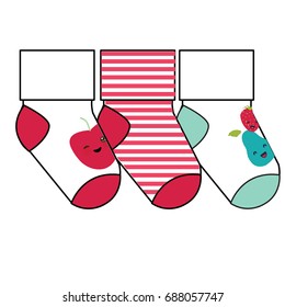 Baby socks design. Set of socks pattern. illustrations isolate Baby sock with colored pattern