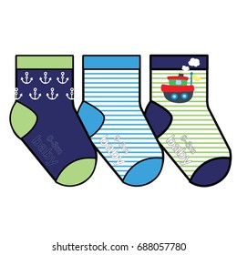 Baby socks design. Set of socks pattern. illustrations isolate Baby sock with colored pattern