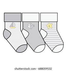 Baby socks design. Set of socks pattern. illustrations isolate Baby sock with colored pattern