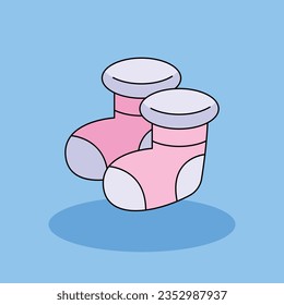 Baby Socks Free vector cartoon icon illustration.baby shower  Signs and Texts icon concept isolated . flat cartoon style