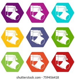 Baby socks icon set many color hexahedron isolated on white vector illustration