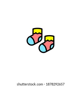 Baby socks icon. Baby icon. Simple, flat, outline, black, color.