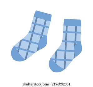 Baby Socks Icon. Warm Childrens Clothing For Autumn And Winter Seasons. Comfort And Coziness, Protection Of Feet From Cold. Blue Accessories For Boys And Girls. Cartoon Flat Vector Illustration