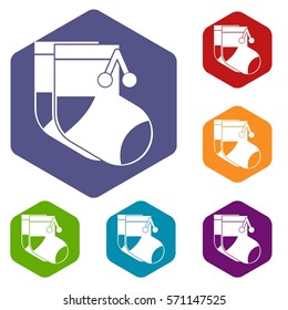 Baby socks icons set rhombus in different colors isolated on white background