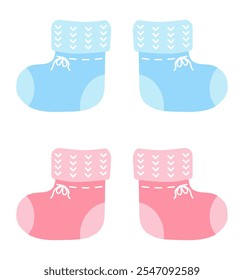 Calcetines del bebé aislados en un fondo blanco. Ropa de recién nacido para niños y niñas. Ilustración vectorial en estilo plano, icono de color.