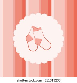 Baby Socks on a striped background. Vector illustration. Useful for the design of children album, greeting card and invitation.