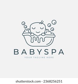 baby spa line art logo vector illustration template design, baby bath logo