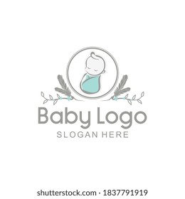 Baby spa logo design twigs feathers and flower