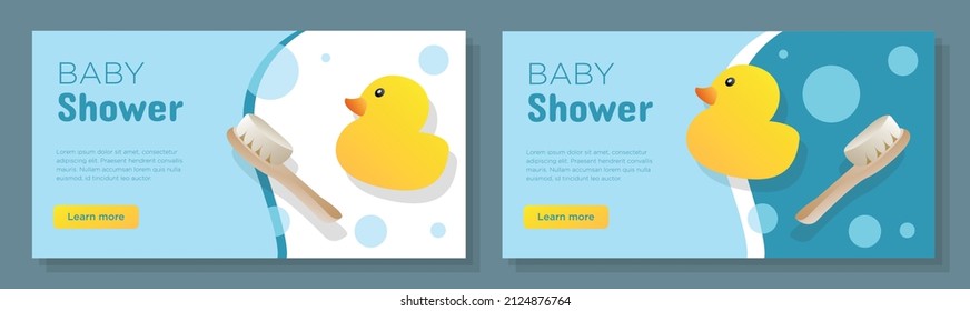 Baby spa online banner template set, baby bath shower corporate advertisement, horizontal ad, child care hygiene campaign webpage, flyer, creative brochure, isolated on background.