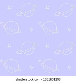 El espacio para bebés es un patrón impecable. Dibujo de dibujos animados planetarios saturn y estrellas. Fondo cósmico vectorial y textura. Para el diseño infantil, tela, envoltura, papel pintado, textil, prendas de vestir, libro de colorantes