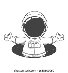 baby spaceman peeps out from the hole of space and welcomes us. Vector illustration