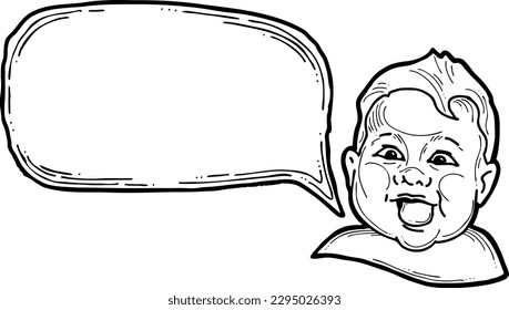 Baby speech bubble vector for expressing emotions or spread information for parents, comments. Hand drawn illustration. Cartoon style character. Little cute child face drawing.