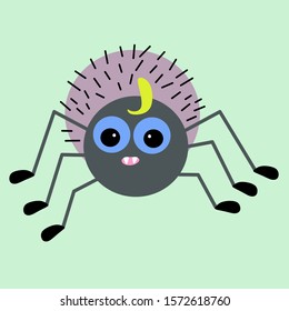 Baby spider with bangs and fangs.  Coloring vector illustration. For children's products.