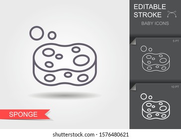 Baby sponge for bathing. Outline icon with editable stroke. Linear symbol of care of children with shadow