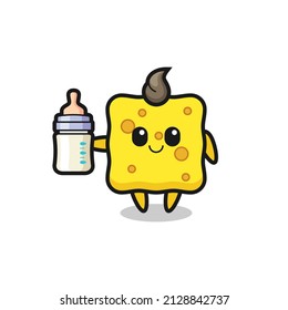 baby sponge cartoon character with milk bottle , cute style design for t shirt, sticker, logo element