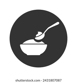 Baby spoon and bowl full of meal vector icon isolated