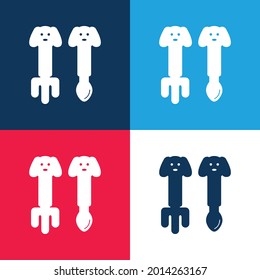 Cuchara de bebé y horquilla con diseño curado azul y rojo cuatro colores conjunto de iconos mínimo