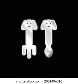 Baby Spoon And Fork With Cute Design silver plated metallic icon