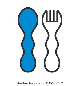 Baby Spoon And Fork Icon. Editable Bold Outline With Color Fill Design. Vector Illustration.