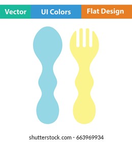 Baby spoon and fork icon. Flat color design. Vector illustration.