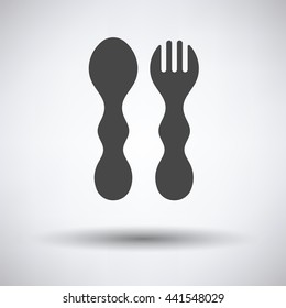 Baby spoon and fork icon on gray background, round shadow. Vector illustration.