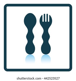 Baby spoon and fork icon. Shadow reflection design. Vector illustration.