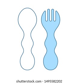 Baby Spoon And Fork Icon. Thin Line With Blue Fill Design. Vector Illustration.