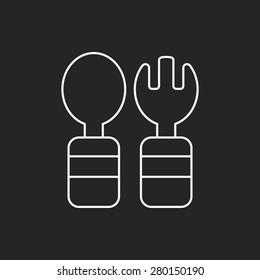 baby spoon and fork line icon