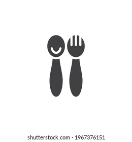 Baby spoon and fork vector icon. filled flat sign for mobile concept and web design. Baby cutlery glyph icon. Symbol, logo illustration. Vector graphics