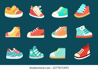 Baby sport shoes vector set isolated on a white background. Cartoon flat vector illustration