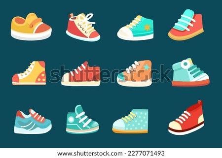 Baby sport shoes vector set isolated on a white background. Cartoon flat vector illustration