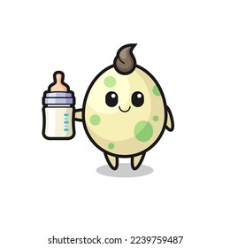 baby spotted egg cartoon character with milk bottle , cute style design for t shirt, sticker, logo element