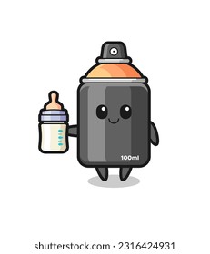 baby spray paint cartoon character with milk bottle , cute style design for t shirt, sticker, logo element