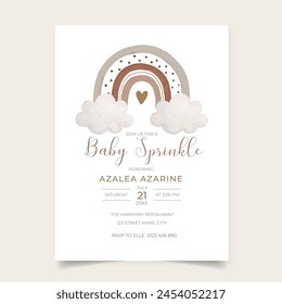 Baby Sprinkle invitation Template, Watercolor Boho Rainbow Invitation Design