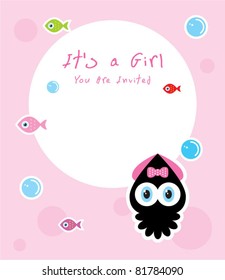 baby squid girl shower card