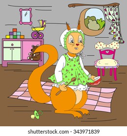 Baby squirrels with toys, vector illustration. Perfect vector illustration for children's books, postcards, print on t-shirt