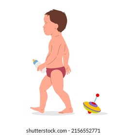 Baby mit Milchflasche, Vektorgrafik.