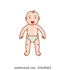 Baby Standing Up, Learning To Walk Vector Line Illustration
