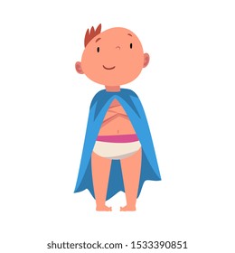 Baby stands wrapped in a blanket cartoon vector illustration