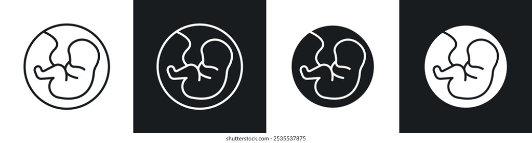 Bebé en el icono del Vector del estómago en blanco y negro. Ilustración EPS 10