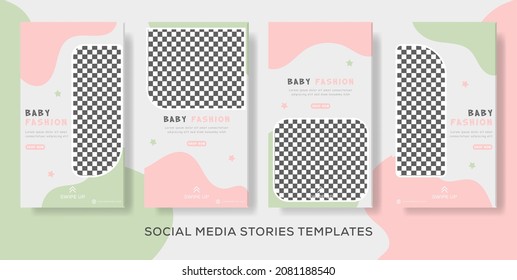 Baby store sale banner template stories with green and red color. premium vector