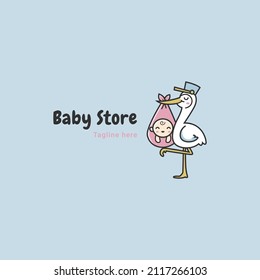 baby store with storks and cute babies vector