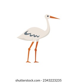 Baby stork icon flat vector. Japanese bird. White fly isolated