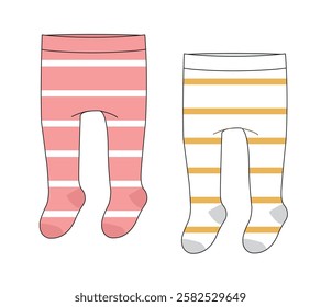 Baby stripe tights vector template technical design by adobe illustrator.