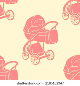 the is a baby stroller with bag. vector illustration