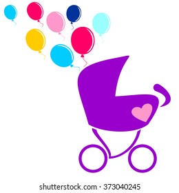 baby stroller with balloons,vector illustration