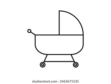 Baby stroller black icon on white background.