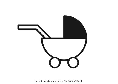 Baby stroller black icon vector on white background 