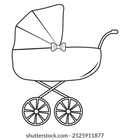 Baby stroller, black outline, coloring book